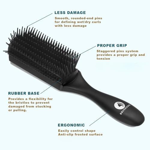 BRUSHZOO Hair Brush Set, Detangler Brush for Women Men Kid Detangling Styling Massaging, Curly Hair Brush for 3/4abc Wet Dry Hair (Black) - Image 2