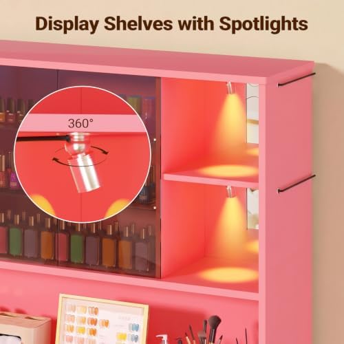 Professional Nail Storage Cabinet with LED Display Shelf (Pink) - Image 4