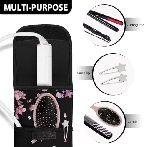 Ohuysud Cherry Blossom Neoprene Curling Iron Storage Bag Heat-Resistant Curling Iron Holder Travel Case for Straightener Pink Portable Hair Tools Storage Bag - Image 7