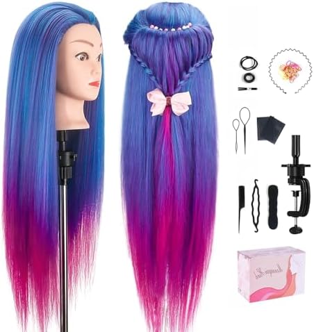 Mannequin Head with Hair, TopDirect 29" 100% Synthetic Fiber Training Head Manikin Cosmetology Hair Doll Head Styling Hairdressing Training Braiding Practice Heads with Clamp Holder and Tools by TopDirect