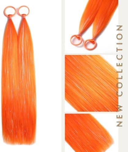 Orange Ponytail Extensions, Tinsel Hair Ponytail for Women Synthetic Extensions Girls Hair Accessories Braiding Rave Crazy Hair Extension Daily Party Festival Halloween Tinsel Extensions 2pcs/lot - Image 2