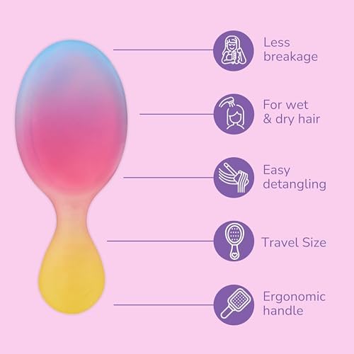 Wet Brush Mini Detangler Hair Brush for Gentle Knot Removal, Compact Travel Size, Soft Bristles for Pain-Free Detangling, Less Breakage, Works on All Hair Types, Limited Edition, Electric Sky Pink - Image 3