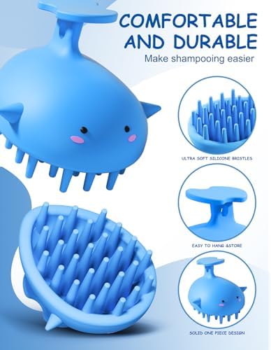 Shampoo Brush Scalp Massager, Silicone Hair Scrubber Wet & Dry, Blue - Image 6