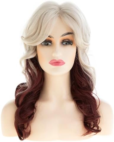 Long Curly Wavy Blonde to Burgundy Wig for Women with Bangs Natural Looking Synthetic Heat Resistant for Daily Party Costume Halloween - Image 2