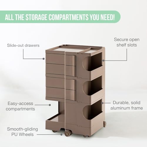 Multipurpose Utility Storage Cart - Ultra Storage Caddy with Wheels and Swing Out Drawers - Designer Trolley Cart - Mobile Caddy for Salon Supplies, Kitchen Bathroom Portable Cabinet - Wet Sand - Image 4
