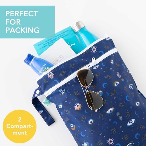 Bumkins Waterproof Wet Dry Bag for Baby, Travel, Swim Suit, Cloth Diapers, Pump Parts, Pool, Beach, Gym Clothes, Toiletry, Hook to Stroller, Daycare, Zipper Reusable Wetdry Packing Pouch, Evil Eye - Image 2