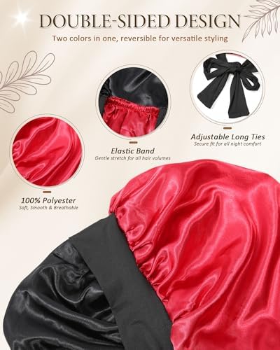 AWAYTR Long Satin Bonnet for Sleeping, Women Two-Tone Reversible Sleep Cap - Image 2
