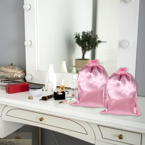 6Pcs Wig Bags with Satin Drawstring, Pink Silk Hair Storage Bags - Image 6