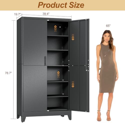 79" Black Metal Storage Cabinet with 2 Doors and 5 Adjustable Shelves,Steel Garage Tool Cabinet, File Cabinet,Kitchen Pantry Cabinet for Home,Office,Garage,School,Warehouse - Image 3