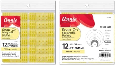 Annie Snap-On Magnetic Rollers 3/4 Inch Yellow 12 Pack - Medium Hair Curlers for Curls & Waves - Durable, Reusable & Easy to Use on Dry or Damp Hair - Secure Fit for All Hair Types - Image 2