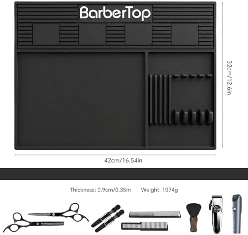 Barber Magnetic Mat with 4 Magnets, Anti-Slip Barber Mats for Clippers Tools Pad for Grooming Table Tray Stations, Silicone Mat for Barber Shop & Salon Accessories - Image 6