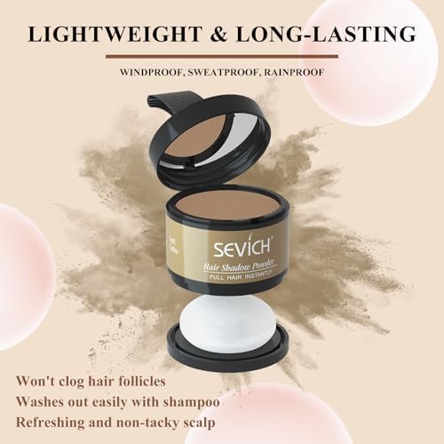SEVICH Hairline Shadow Powder - Quick Cover for Grey Roots, Eyebrows & Beards, Touch Up Thinning Hair, Windproof & Sweatproof, Light Coffee - Image 2