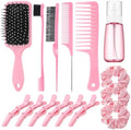 15 Pcs Slick Back Hair Brush Set, Bristle Hair Brush with Spray Bottle,Hair Clip,Edge Brush for Women, Men(Pink) by ProSuites