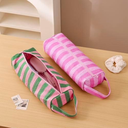 RSRSLEII Striped Hair Tools Travel Bag, Portable&Foldable, Green&Pink - Image 6