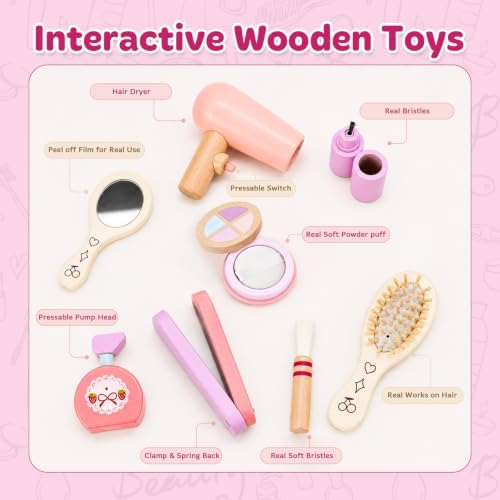 Wooden Makeup Toy Set for Toddlers 3-5, Pretend Play with Storage Case - Image 3