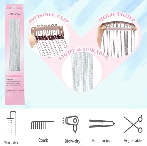 Hair Tinsel Clip in 12 Pcs Fairy Glitter Tinsel Hair Extensions for Kids - Image 3