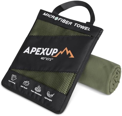 APEXUP Microfiber Travel Towel, Ultra Absorbent Quick Dry Towels, Lightweight Gym Sports Camping Towel for Workout, Yoga, Beach, Shower, Swimming (72"×40", Army Green) by APEXUP