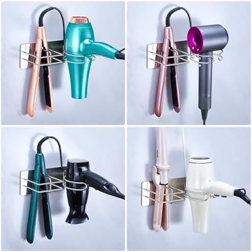 Hair Dryer and Straightener Holder Wall Mounted, Self Adhesive Blow Dryer and Flat Iron Storage Hair Tool Organizer for Bathroom Vanity (Silver) - Image 3