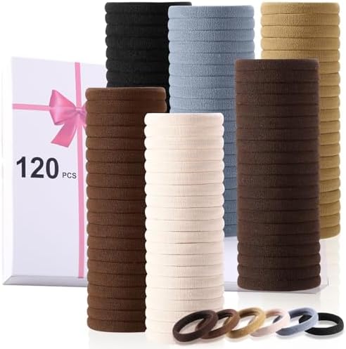 LuSeren 120 Pcs No Damage Hair Ties for Thick Hair, Large Soft Seamless Nylon Hair Elastics for Women, Ponytail Holders, Hair Accessories – Neutral Colors by LuSeren