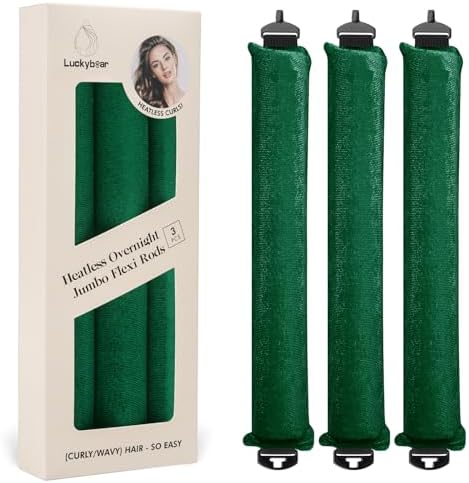 Heatless Hair Curler Rods for Overnight Satin Flexi Curls, Jumbo No-Heat Sleeping Styling Tools for All Hair Types - 3pcs Green by Luckybear