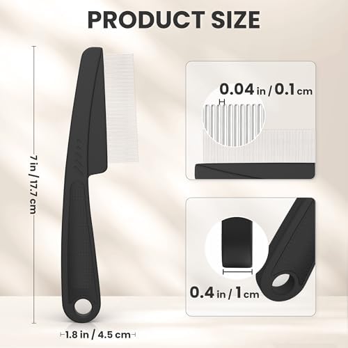 0.5mm Fine Tooth Stainless Steel Dandruff Comb for Adults Kids, Black - Image 2