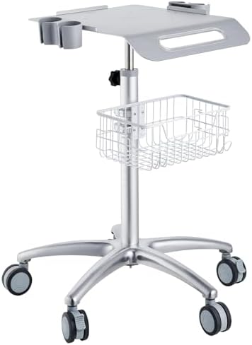 VEVOR Medical Trolley with Wheels - Height Adjustable Gas Lift, Large Tabletop 19"×17", Stainless Steel Rolling Laptop Cart with Storage Basket,Mobile Metal Scanner Cart for Ultrasound/Dental/EKG/Lab​ by VEVOR