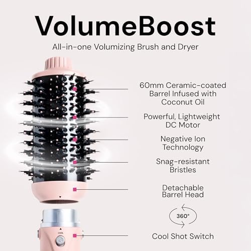L'ANGE HAIR VolumeBoost 60mm 2-in-1 Ceramic Volumizing Brush Dryer | Fast Drying & Styling for Frizz-Free, Voluminous Blowouts | Ceramic-Coated Barrel (Blush) - Image 2