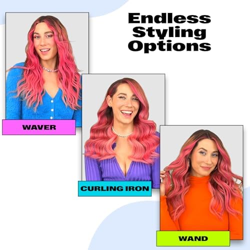 Trademark Beauty Interchangeable Iron Styling Kit - 3 in 1 Curling Iron, Hair Waver, and Curling Wand, Hair Styling Tool, 1 Inch Barrels, Mood - Pink/Black - Image 4