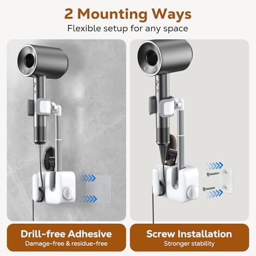 MoKo Hair Dryer Holder Wall Mounted, Hands Free Blow Dryer Holder - Image 6