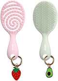 Conair Beyond Gentle Mini Hair Brush Set with Strawberry & Avocado Charms, 2-Pack Detangling Brushes for Wet & Dry Hair, Soft Flexible Bristles, Vented Brush, Compact Travel Size by conair