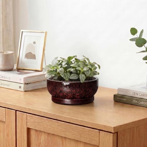 6 Inch Ceramic Succulent Planters with Saucer, Red Leopard - Image 6