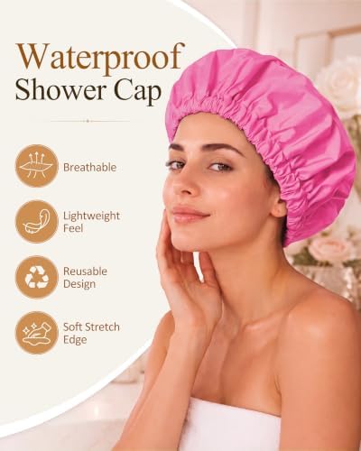 Edoneery Shower Caps for Women Reusable Waterproof, Shower Hair Cap - Image 3