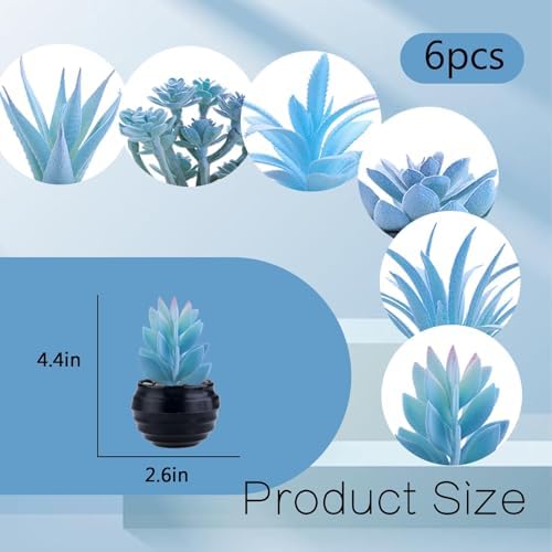 GREENTIME 6Pcs Blue Artificial Succulents in Plastic Pots Fake Plants - Image 2