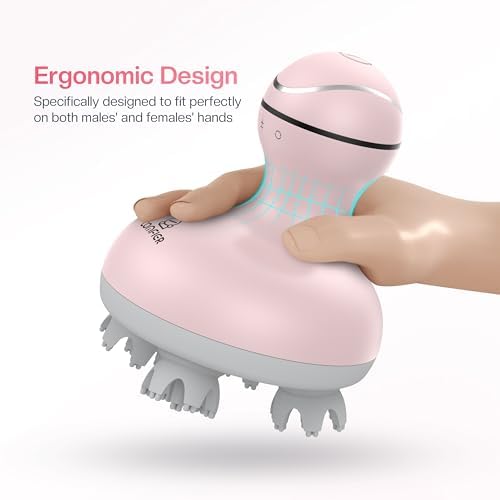 COMFIER Scalp Massager for Hair Growth, Waterproof & Full Body Kneading, 84 Massage Nodes, Handheld Head Scratcher, Cat Massager, Pink - Image 6