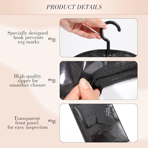 4 Pack Wig Storage Bags with Hanger, 24 Inch, Black - Image 3