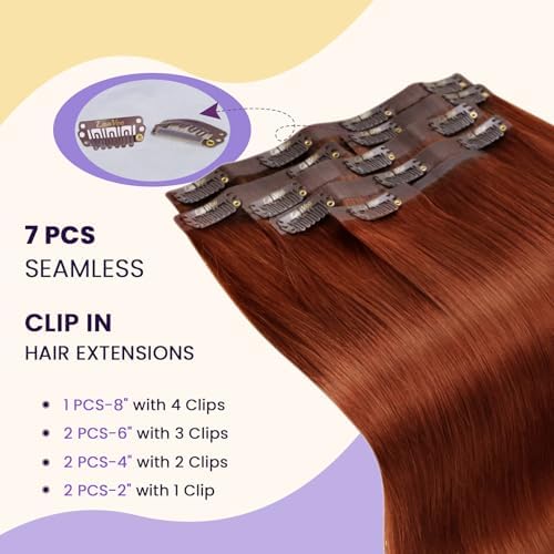 LaaVoo Seanmless Human Hair Clip in Extensions Auburn Brown 16 Inch - Image 4