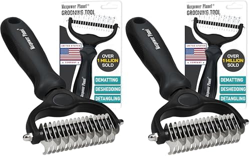 Maxpower Planet Hair Brush - Double Sided Shedding, Dematting Undercoat Rake for Dogs and Cats, Extra Wide Dog Grooming Brush, Reduce Shedding by 95%, Black (Pack of 2) by MaxpowerPlanet