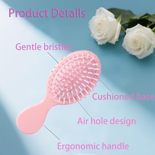 8 pcs Mini Hair Brush,Travel Detangling Brush for Most Hair Types (Pink) - Image 3