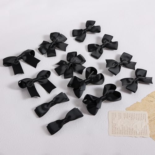 3 Inch Black Grosgrain Hair Bows Alligator Clips for Girls, 6 Pairs Solid Color Hair Ribbon Accessory for Toddler Teen Kids Child School, Halloween Party Gift, Secure Non-Slip Grips - Image 2