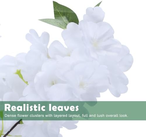 2 Pack White Artificial Cherry Blossom Tree, 4FT Faux Sakura Flowers Decor - Image 4