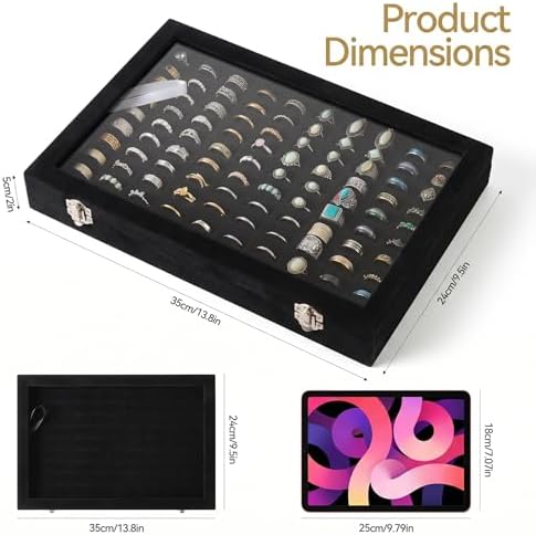 Frebeauty 100 Slots Ring Organizer Tray,Velvet Ring Box with Clear Lid - Image 3