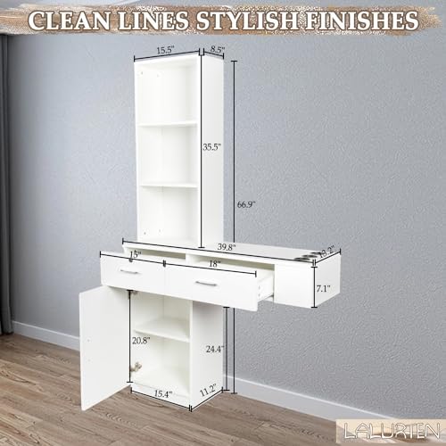 Barber Station Wall Mount Styling Stations for Salons with Cabinets Salon Station for Hair Stylist with Lockable Drawers Salon Cabinet with 3 Shelves Styling Hairstylist Station (White) - Image 7