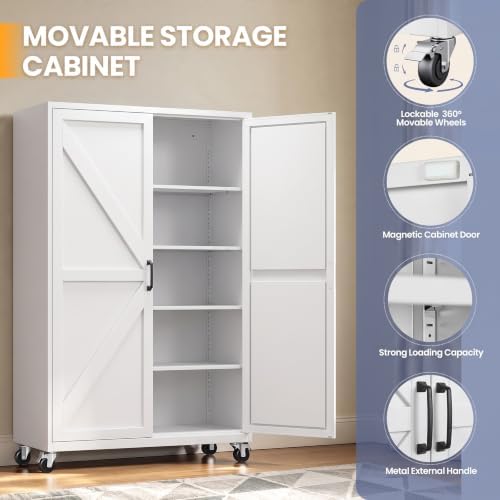 Yizosh Wide Deep Metal Pantry Storage Cabinet,Mobile Garage Storage Cabinet - Image 6
