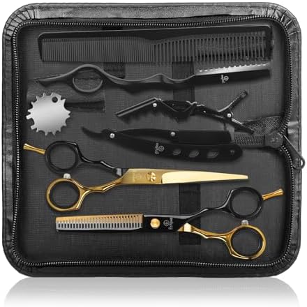 Hair Cutting Scissors Kit - 9 PCS Professional Haircut Scissors Set by Ethyxe