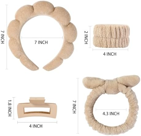 7 Pcs Spa Set, Facial Headband and Wristband Set, Skincare Accessories, College Style Girl Idea Gifts, Hair Accessories for Women and Girls（Brown） - Image 6