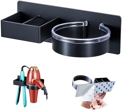 Hair Dryer Holder Wall Mounted, Hair Straightener Holder, Blow Dryer Holder Adhesive, Hair Tool Organizer for Flat Iron, Hairdryer, Curling Iron Holder for Bathroom Vanity Barber Shop (Black) by WelcometoOukimly