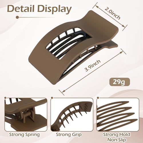 French Flat Hair Clips for Women 6pcs Hair Claw Clips for Thick or Thin Hair Matte Claw Clips for Girls Barrettes Non-Slip Strong Hold Hair Accessories for Women (Brown Grey) - Image 3