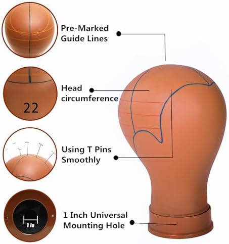 Mannequin Head for Wigs with Guide Lines, Pre-Marked Wig Head for Wig Making and Styling, Suitable for Almost All Wig Stands, Sturdy for 10 Years, 22 Inch, Brown - Image 3