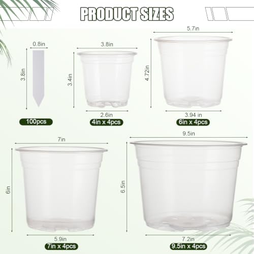 4/6/7/10 Inch Large Clear Nursery Pots with Drainage & Plant Tags - Image 2
