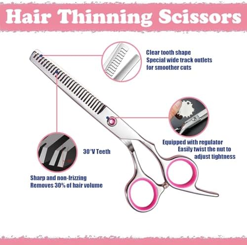 Hair Cutting Scissors Kit,27PCS Professional Stainless-Steel Sharp Barber Professional Hairdressing Shears Set with 6.5 Inch Cutting Scissors,Thinning Shears for Man Woman Adults Home Salon(Pink) - Image 3